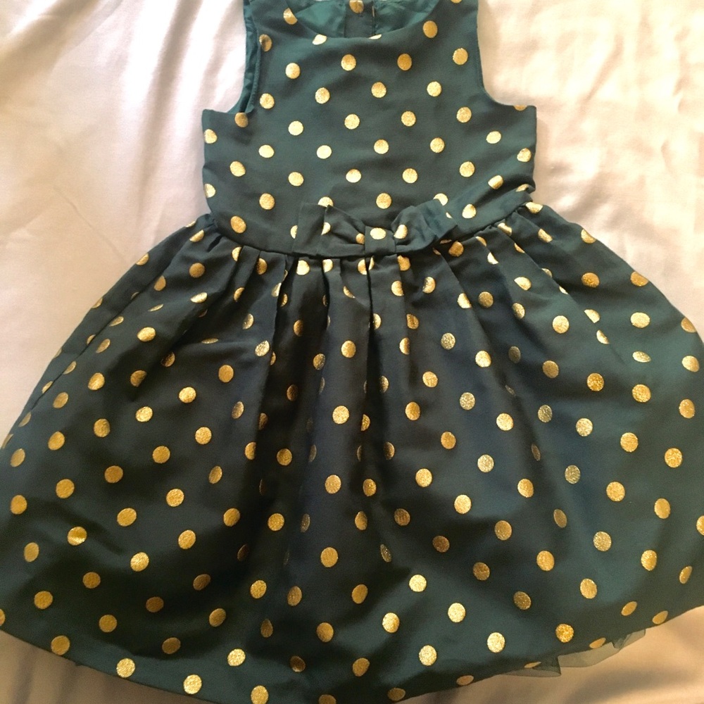 Gymboree Green Dress with Gold Polka Dots